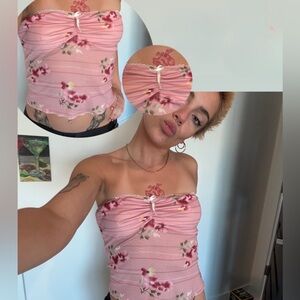 Floral Pink Strapless Top